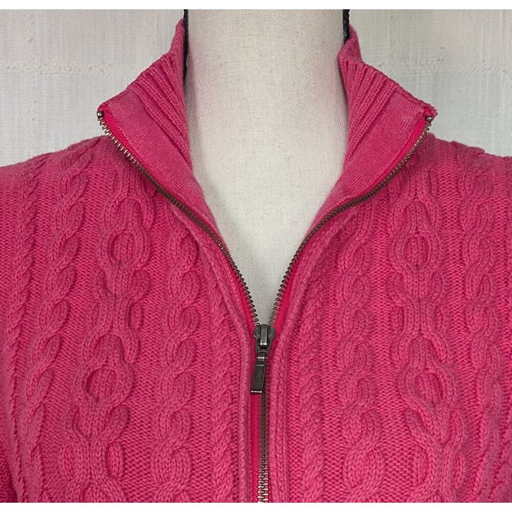 Vintage LL Bean Pink Cable Knit Zip Sweater Fisherman Style Womens Medium